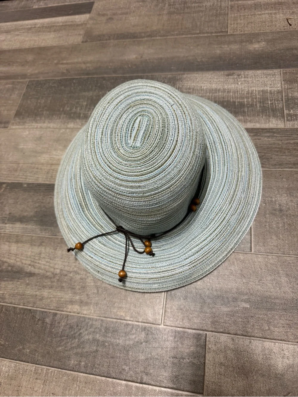 CTR Light Blue Women's Wide Brim Sun Hat Bead Detail Summer Travel Beach Fun